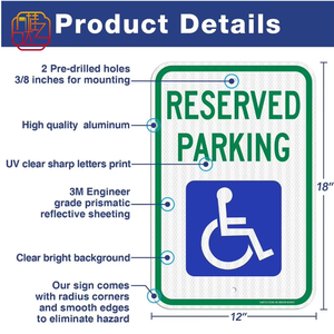Engelli park alanları için 12*18 inç su geçirmez, pas geçirmez ve hava koşullarına dayanıklı alüminyum yansıtıcı işaret. Trafik işareti. - Product Image 2