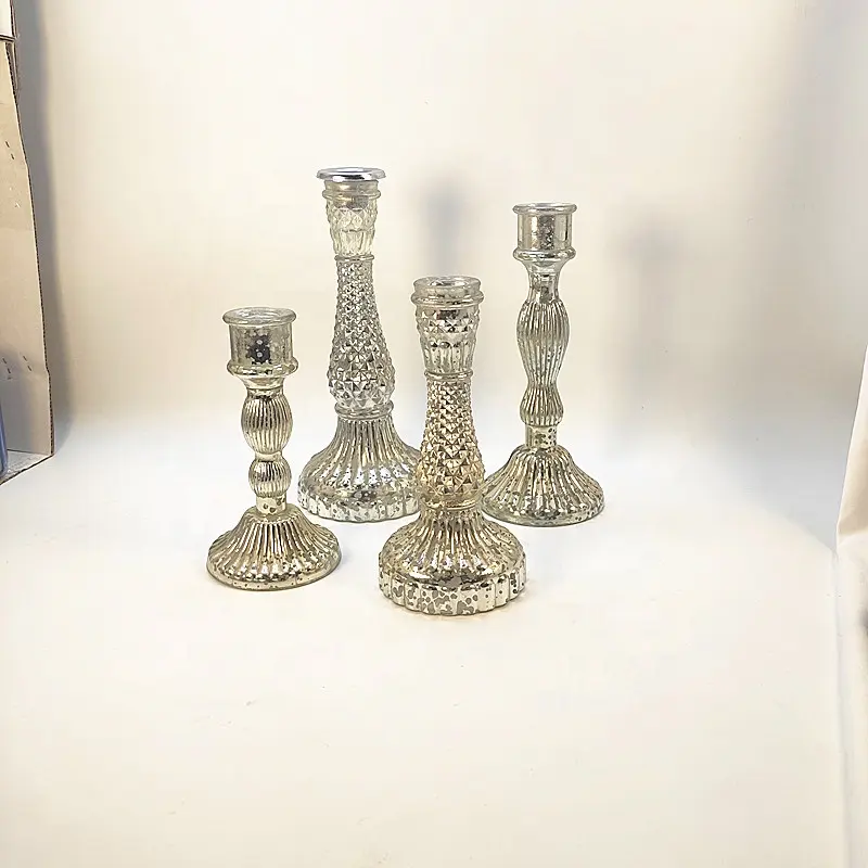 Vintage Mercury Glas Kerzenhalter Silber Glas hand gefertigte gedrehte Stil Säule Kerzenhalter-4er-Set