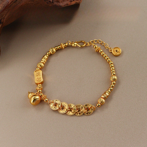Pulsera de <span class=keywords><strong>Cadena</strong></span> <span class=keywords><strong>con</strong></span> Colgante de Calabaza y Monedas de los Cinco Emperadores para Mujer, Elegante, para Uso Diario, Apilable, Regalo, Accesorio para Muñeca Femenina - Product Image 1