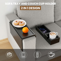Plateau de canapé en bambou avec porte-gobelet amovible 2-en-1, table d'appoint antidérapante et pliable pour fauteuil