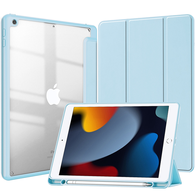 Luxury Case for iPad 10.2 9th 8th 7th Gen Trifold Magnetic Stand Clear PC Back TPU Edge Cover with Pencil Holder