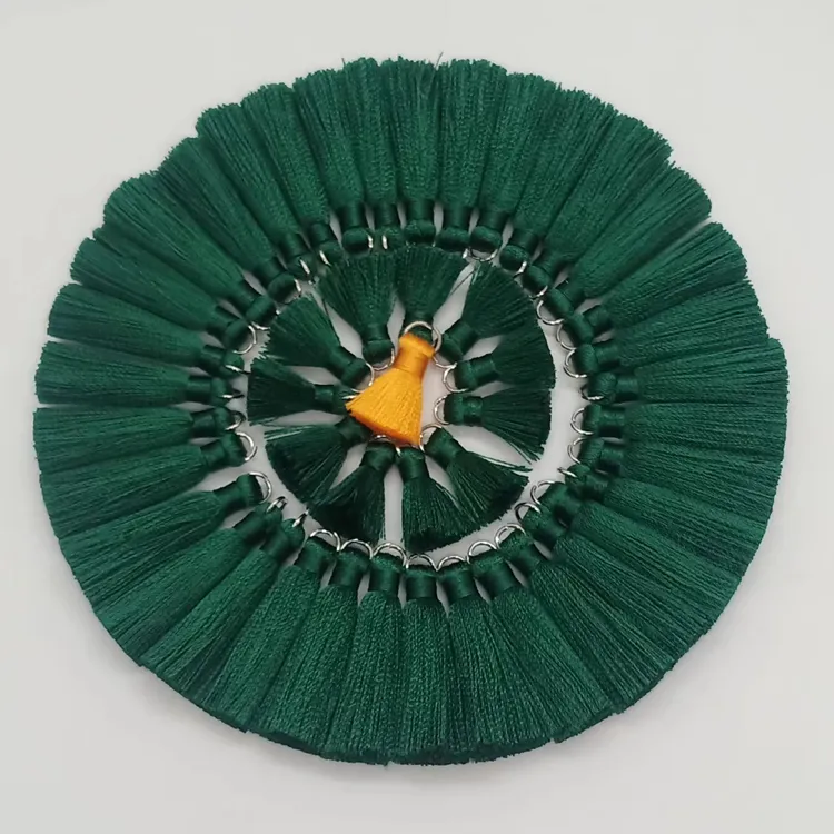Sjzmm Custom dark green 3cm thin silk tassels with silver ring 1000colors silk tassel for making jewelry decoration