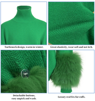 Gros laine cachemire hiver élégant pull pull en tricot gros poignets en vraie fourrure de renard doux chaud femmes pull pull avec fourrure