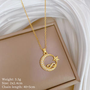 Elegante estrella Luna circón collar luz lujo completo diamante collar hermosa mujer clavícula cadena titanio acero collar - Product Image 6