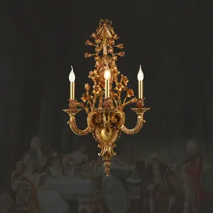 Французский рококо латунный классический прикроватный светодиодный настенный светильник Европейская винтажная промышленная свеча 3 головки настенный светильник