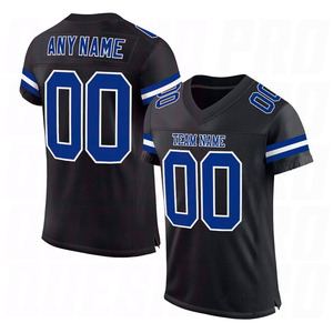 Camiseta de Fútbol Americano Personalizada para Hombre, Cuello en V, Manga Corta, Color Negro y Azul, Impresión Sublimada, Malla Transpirable, Corte Regular para Adultos - Product Image 4