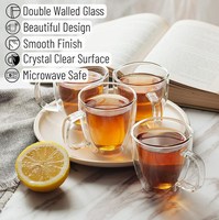Tasses à café à double paroi en verre borosilicate IKOO 250 ml, avec poignée, anti-fuite, sans BPA, résistantes à la chaleur, compatibles lave-vaisselle/micro-ondes