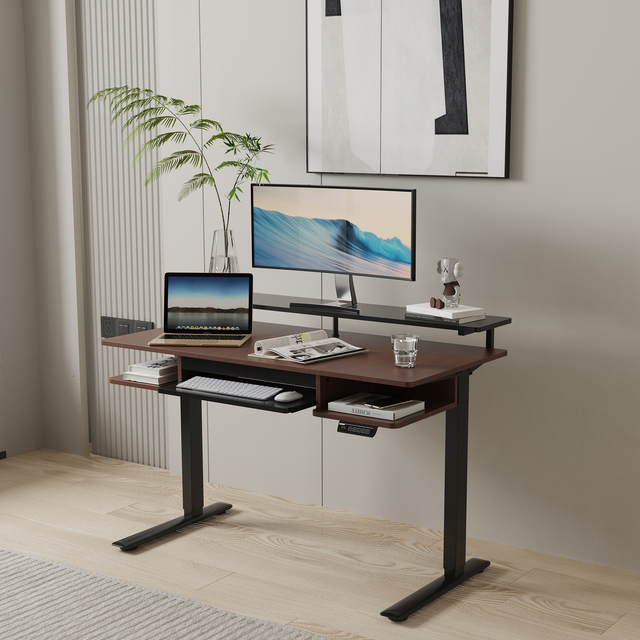 V-mounts Modern Electric Adjustable 2-Tier Standing Desk with Keyboard Tray 50KG Load Capacity JSD5-02-ZW-X1