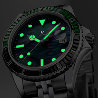 Montre automatique pour homme 40 mm, boîtier en acier inoxydable, verre saphir, bracelet en cuir, calendrier complet, mécanique
