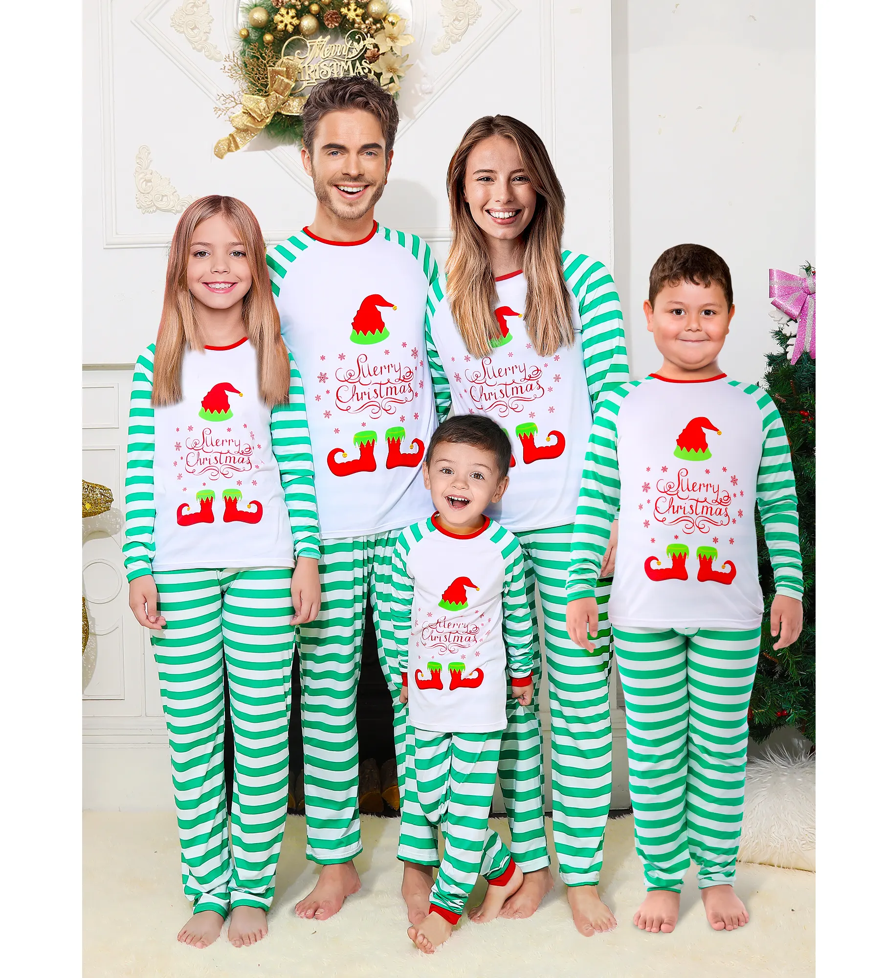Model baru Fashion piyama Natal Set Pjs cetakan kustom Onesie dewasa pakaian anak-anak yang cocok Piyama rumah keluarga untuk Natal