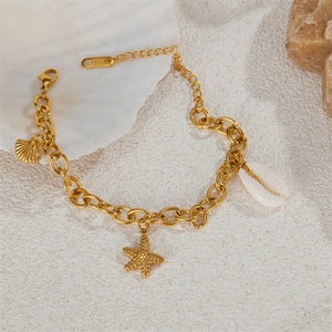 Popular Stainless Steel Unisex Casual/Sporty Gold Plated Starfish <b>Shell</b> Beach <b>Bracelet</b> - Product Image 5
