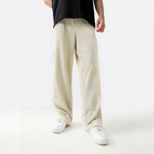 Pantalones Anchos Beige para Hombre, Cintura Elástica, Bolsillos Laterales, Pantalones Casuales Transpirables de Lona de Algodón, Ropa de Primavera - Product Image 1
