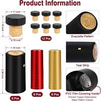 100 bouchons de vin naturels et 3 capsules thermorétractables en PVC de 3 couleurs pour bouteilles de vin, bouchon droit