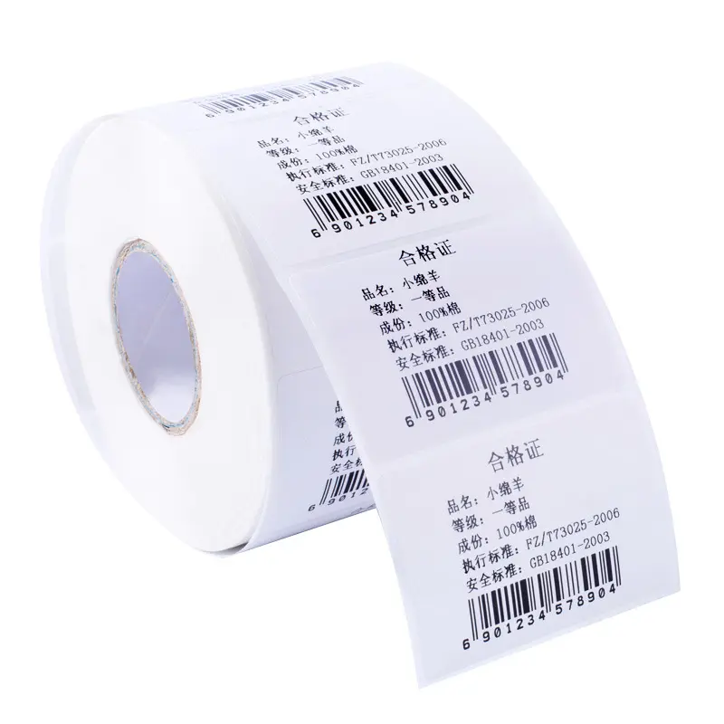 Aangepaste Grootte Zelfklevende Waterdichte Thermische Overdracht Barcode Label Papier Verpakking Etiketten Rollen