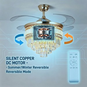 Ventilateur de plafond LED en cristal européen moderne avec moteur DC pour salon, lustre LED avec télécommande - Product Image 2