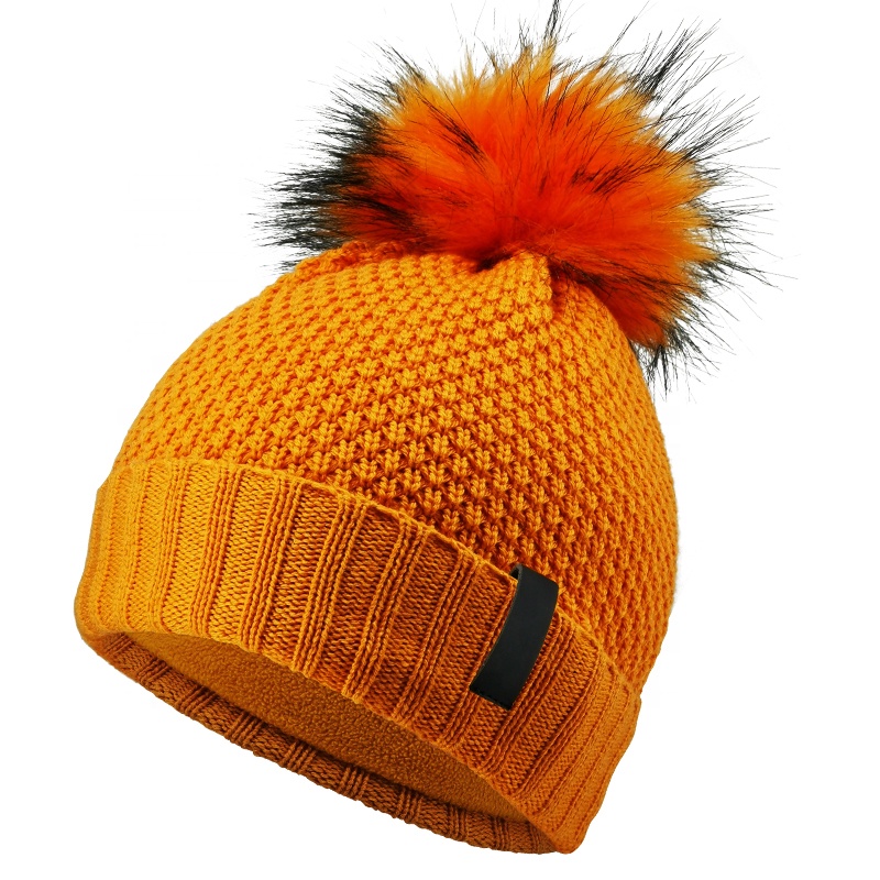 Pompom Knit Polar Fleece Merino Len Trẻ Em Beanie Tùy Chỉnh Bán Buôn Mùa Đông Trẻ Em Trai Bé Mũ Cho Cô Gái Đen Trẻ Em Mũ