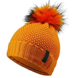 Pompom Knit Polar Fleece Merino Wool Kids Beanie Custom Wholesale Winter Children Boys Baby Hats for Girls Black Kids Hats