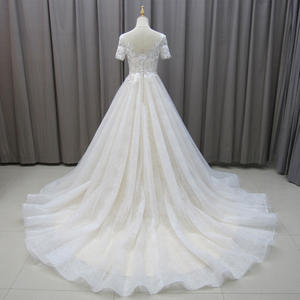 Jancember MZ0021 Hermosos vestidos de novia de encaje bordado de manga corta - Product Image 5