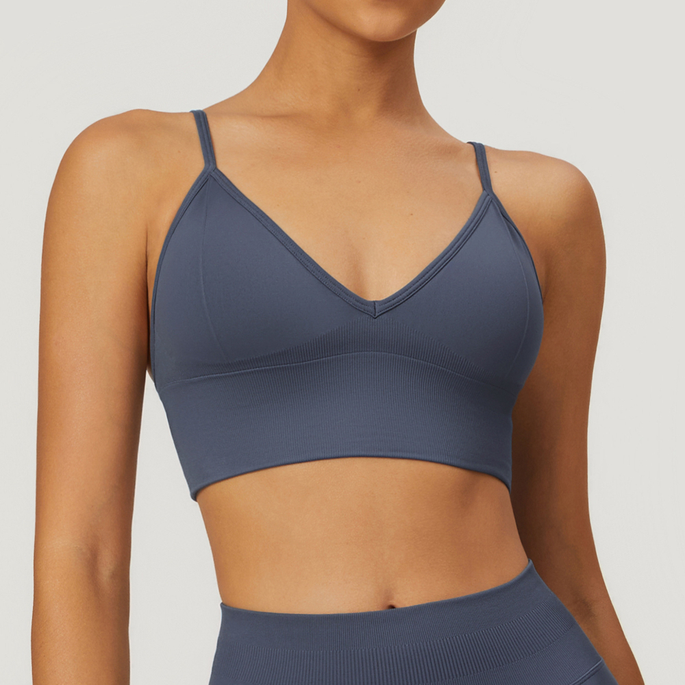 Butterluxe Women's Basic Wireless Camisole V-Neck Sports Bra with Adjustable Thin Straps Padded Yoga Top Seamless Breathable