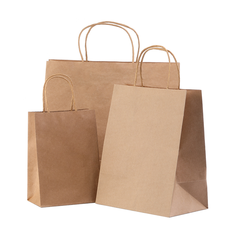 Ecological Customization Logo Foldable Recycled Food Delivery Color Brown Handle Carry Kraft Paper Bags