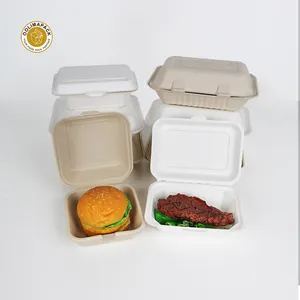 कस्टम लुगदी डिस्पोजेबल Bento Biodegradable खाद्य कंटेनर गन्ना खोई बांस दोपहर के भोजन के बॉक्स भोजन वितरण पैकेजिंग बॉक्स