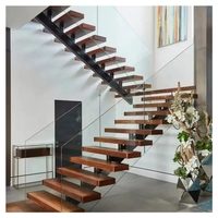 Marches de marches en bois massif design moderne Escaliers flottants Garde-corps en verre Installation facile Escalier droit Foshan Fabricant d'usine