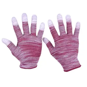 高品质尼龙PU彩色条纹手套条纹涂层工作涂层防护手指手套男女努力工作手套