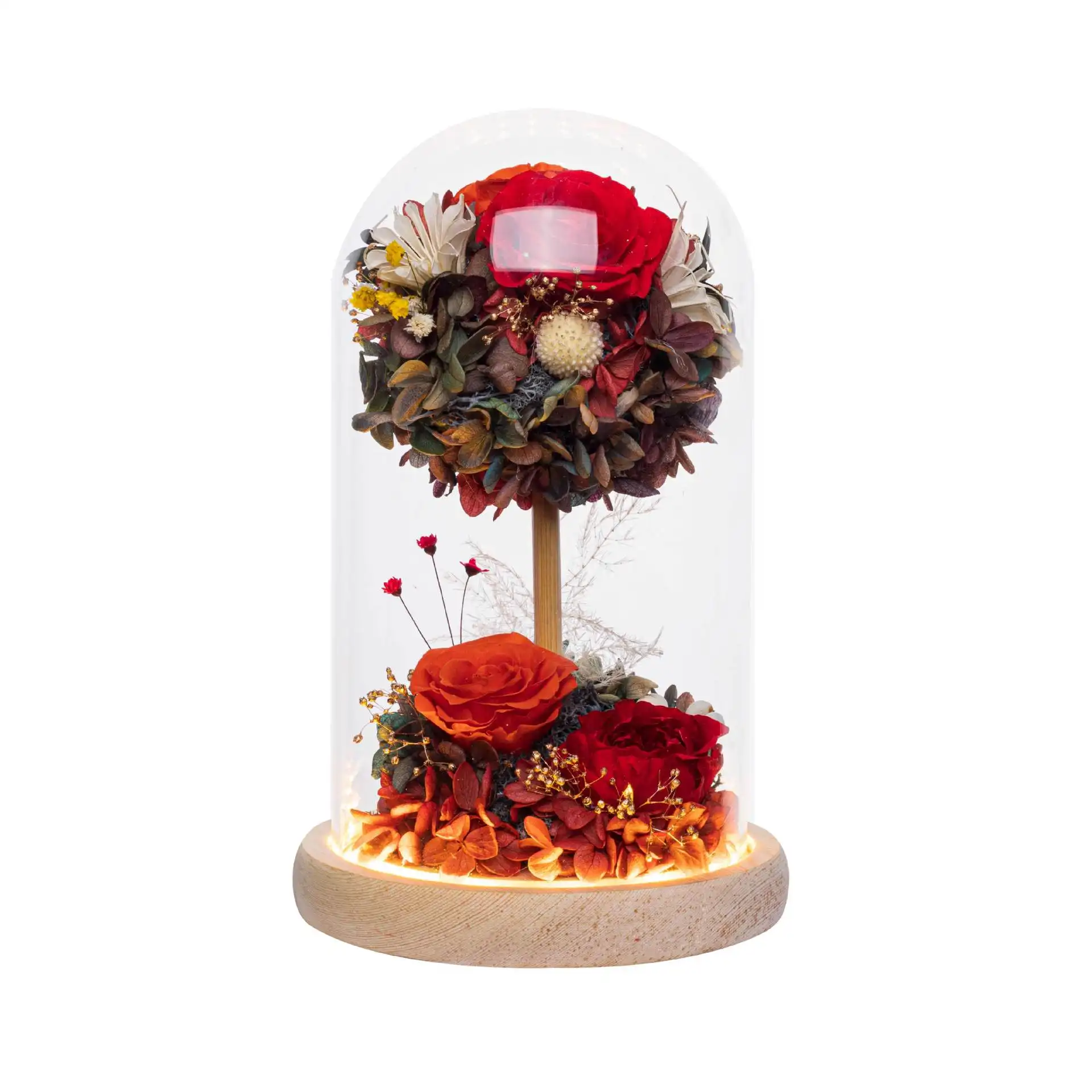 2023 new product ideas preserved roses flowers hydrangea wish tree in glass dome for valentines day gift