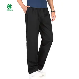 Celana Cino olahraga ukuran besar pria kustom OEM celana legging kasual longgar tebal katun murni kantong fitur baru elastis