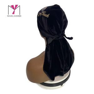 Durag en velours noir MUYANG CUSTOMIZE, unisexe, style hip-hop, ajustable, pour toutes les saisons, usage décontracté - Product Image 4