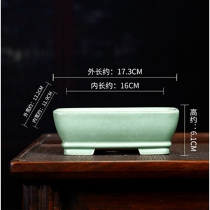 Maceta Rectangular Hecha a Mano de Arcilla Morada con Esmalte de Color, Maceta para Bonsái de Estilo Japonés y Chino, 17.3 cm de Largo - Product Image 2