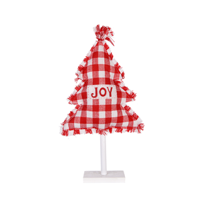 Décor de Noël JOY en bois à carreaux rouges, style ferme, avec franges, pour table, <span class=keywords><strong>arbre</strong></span> de Noël, panneau de fête - Product Image 3