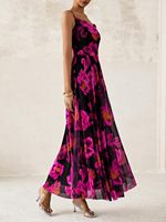 Gaun Maxi Wanita Vintage Musim Panas Motif Bunga Terlaris, Gaun Panjang Elegan Tali Spageti Bermotif, Dapat Dicuci, Untuk Pesta dan Pantai