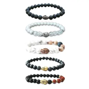 CC Unisex Frauen Männer Yoga Perlen Armband Naturstein Sandelholz Buddhistischer Buddha Holz Gebet Perlen OM Armband Halskette Rosenkranz