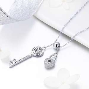 قلب جديد مفتاح القفل رومانسية الحب سلسلة الأوروبية والأمريكية الأزياء s925 فضة زوجين قلادة SCN290 - Product Image 4