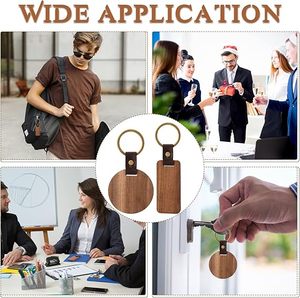 Laser Engraving Logo Wooden Keychain <b>Blanks</b> 6 Colors Rectangle/Round Wood <b>Key</b> Chain with Leather Strap Keyrings Gifts - Product Image 4