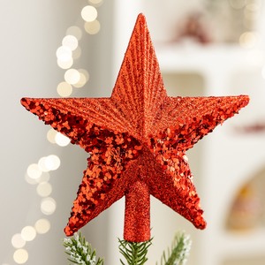 <b>Christmas</b> Tree Top Star Decorations Trumpet Gold Red Sequined Five-pointed Star <b>Christmas</b> Tree Top Accessories <b>Dress</b> Up. - Product Image 5