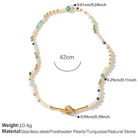 Collier tendance en perles d'eau douce et turquoise, en acier inoxydable, avec fermoir OT en pierre naturelle, bijou cadeau pour fête