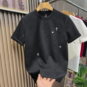 Nuova Tendenza Estiva: T-Shirt da Uomo <span class=keywords><strong>a</strong></span> Mezza Manica in Cotone 100% Lavorato <span class=keywords><strong>a</strong></span> Maglia, Stile Ins, con Stampa Lettering Effetto Lavato, Casual - Product Image 5