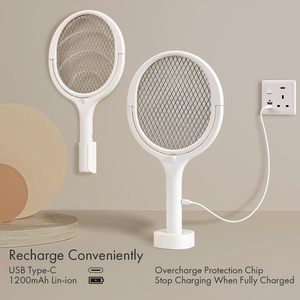 Raquette anti-moustiques rechargeable en ABS solide avec tête rotative et perche télescopique pour la vente en gros - Product Image 4