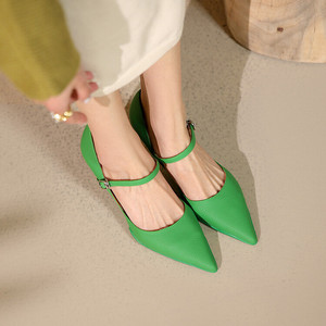 Wholesale High Quality Slim High Heels <strong>Yellow</strong> Shallow Mouth Pointed Toe Slip-on Genuine Leather <strong>Dress</strong> <strong>Shoes</strong> - Product Image 5