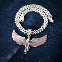 Collar de joyería gruesa de Hip Hop de moda, collar con colgante de ala de ángulo de ensueño, cadena de eslabones cubanos, collar de diamantes brillantes completamente helado