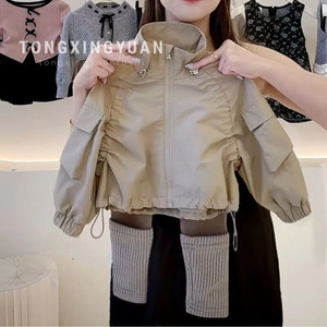 Child Star Won Korean Girls' Khaki Jacket Leggings Set Solid Color Cotton Soft Shell Spring Autumn Outfit - Product Image 4