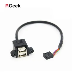 RGEEK 双 USB 2.0 女性前面板安装到 2.54毫米 9 针脚接头主板电缆