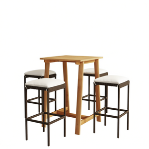 Ensemble de bar de jardin en bois d'acacia, 4 places, structure en rotin, mobilier d'extérieur, design contemporain - Product Image 1