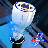 Chargeur de voiture multi-ports 4 en 1, charge rapide, type C PD QC3.0, adaptateur USB-C rapide avec affichage numérique