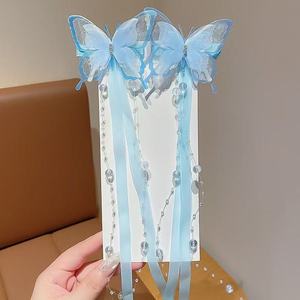 Pinzas para el pelo con diseño de mariposa y cinta, pasadores de pelo con borlas de perlas, pinzas laterales de estilo antiguo, accesorios para el pelo para fiestas de cosplay para niñas - Product Image 4