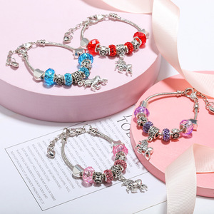 Fashion Crystal Colorful <strong>Large</strong> Hole <strong>Bead</strong> Unicorn Charm Handmade Adjustable Beaded <strong>Bracelet</strong> for Women Jewelry - Product Image 4