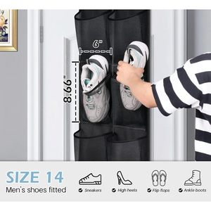 Over The Door Shoe Organizer 12 Mesh Pockets Hanging Narrow Closet Door Black - Product Image 3