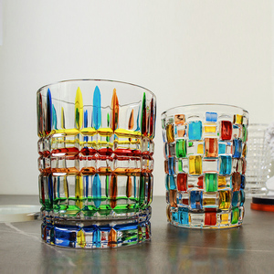 Taza de Whisky de cristal transparente de estilo italiano, vaso hecho a mano con <span class=keywords><strong>esmalte</strong></span> de colores resistente al calor, para desayuno, zumo, oso, Cola, leche - Product Image 1